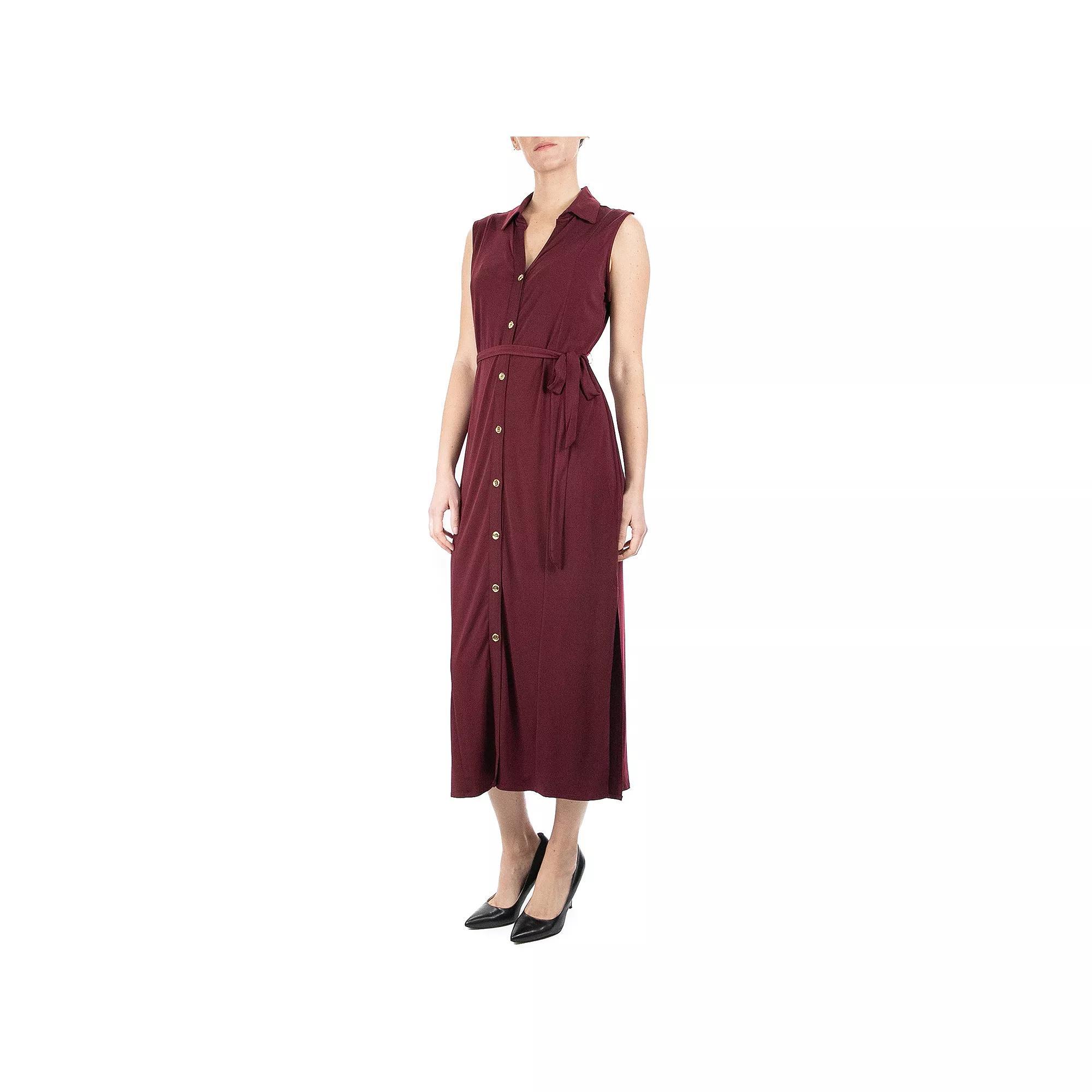 Women's Nina Leonard Maxi Shirtdress, Size: Medium, Deep Red Product Image