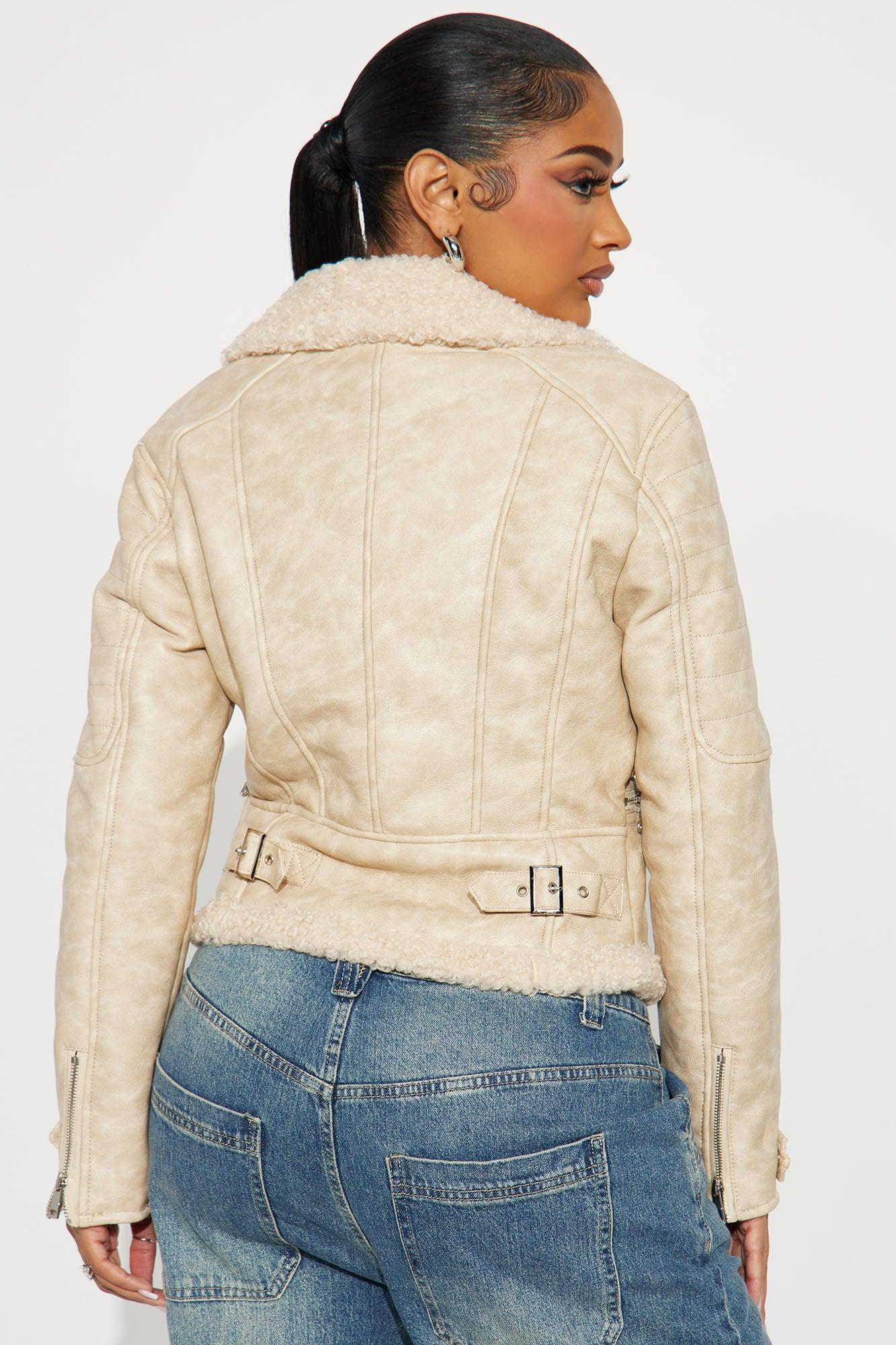 Callie Faux Leather Moto Jacket - Cream Product Image