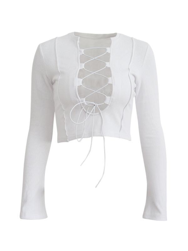 Cutout Lace Up Plunge Knit Product Image