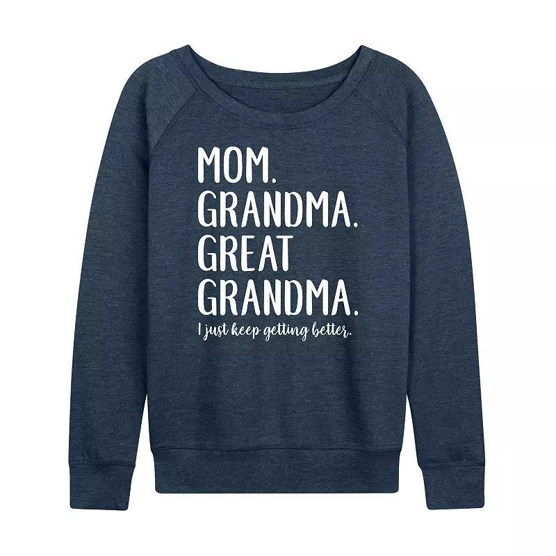 Womens Mom Grandma Great Grandma French Terry Long Sleeve Tee Grey Indigo Product Image