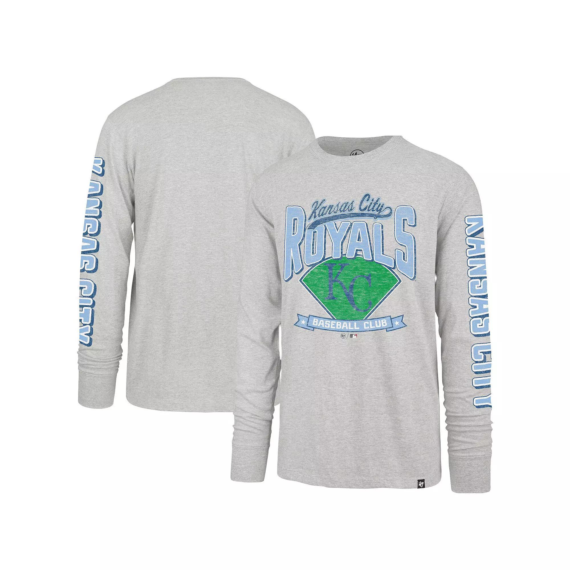 Men's '47 Gray Kansas City Royals Fair Ball Franklin Long Sleeve T-Shirt, Size: Large, Grey Product Image