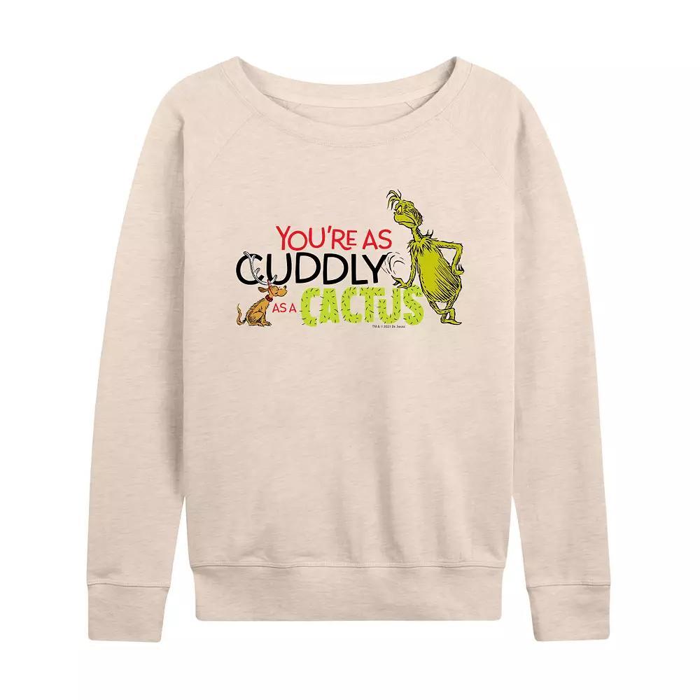Womens Dr. Seuss The Grinch Cuddly As A Cactus French Terry Long Sleeve Tee, Girls Product Image