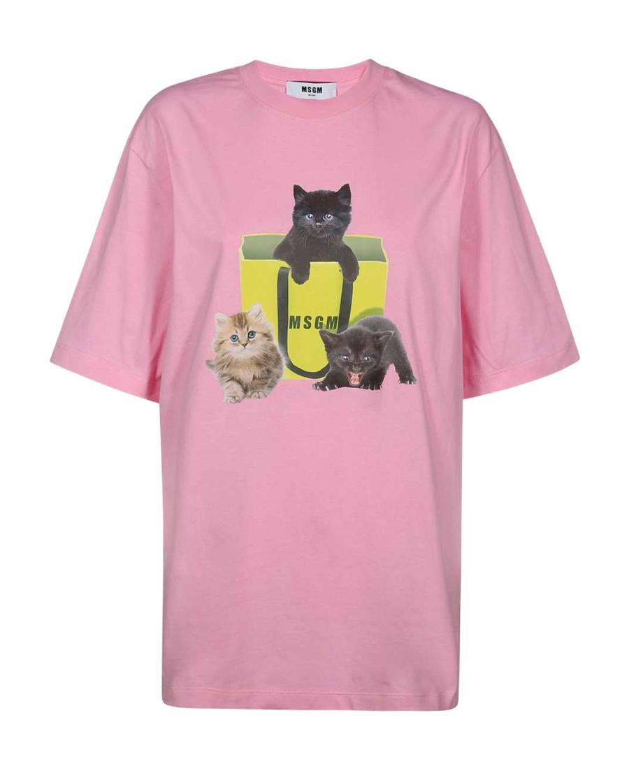 MSGM Printed Cotton T-shirt In Pink Product Image