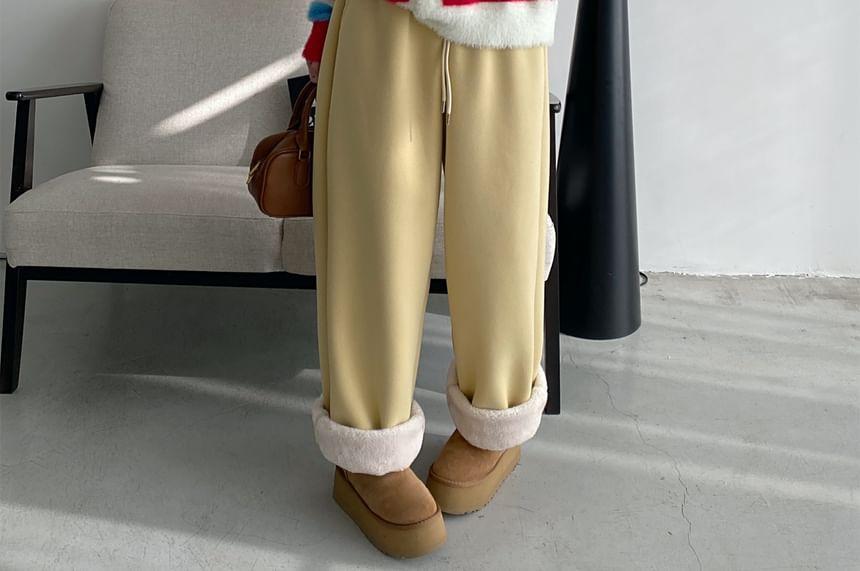 Drawstring Waist Plain Fleece Lined Wide Leg Sweatpants Product Image
