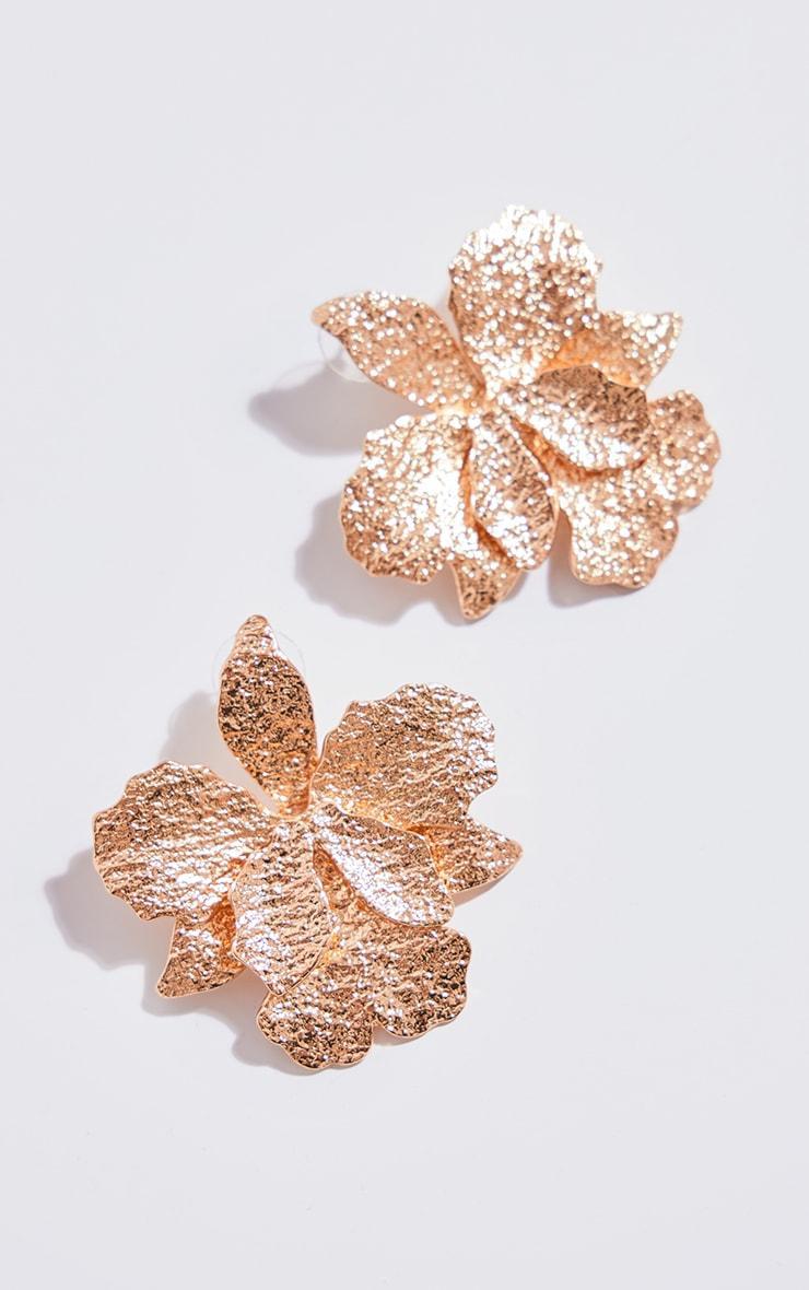 Gold Textured Flower Stud Earrings Product Image