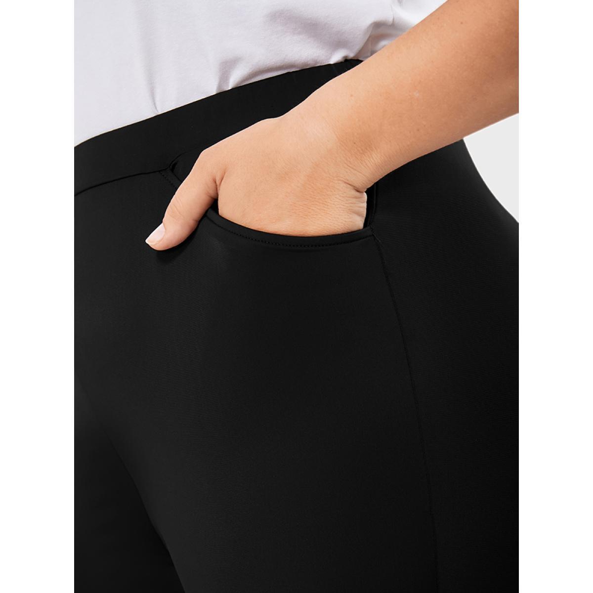Plus Size Solid Pocket Beaded Hem Leggings Women Black Party Low stretch Skinny High Rise Going out Leggings BloomChic 30/6X Product Image