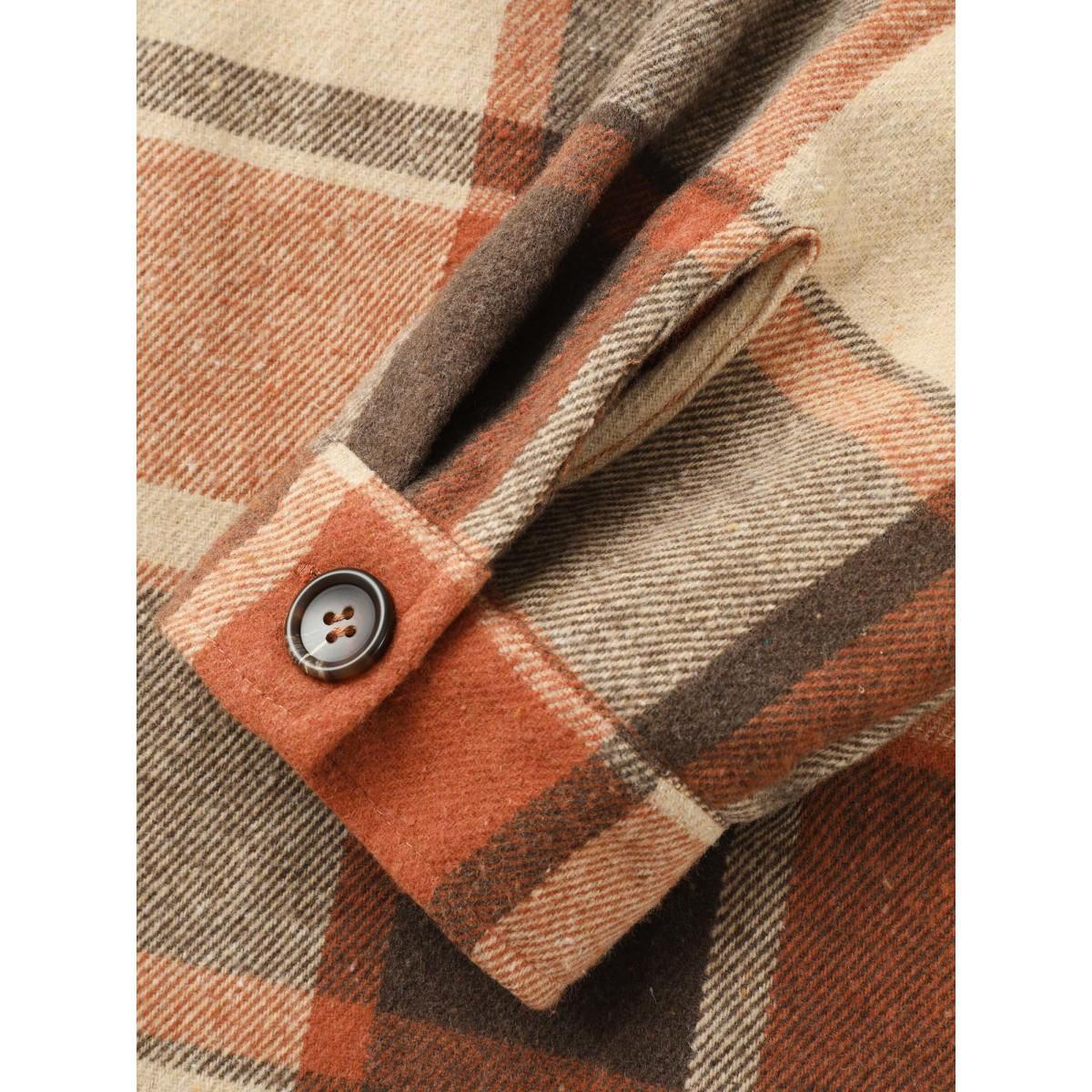 Plus Size Plaid Chest Pockets Long Jacket Women Rust Button Loose Side seam pocket Everyday Jackets BloomChic 12/L Product Image