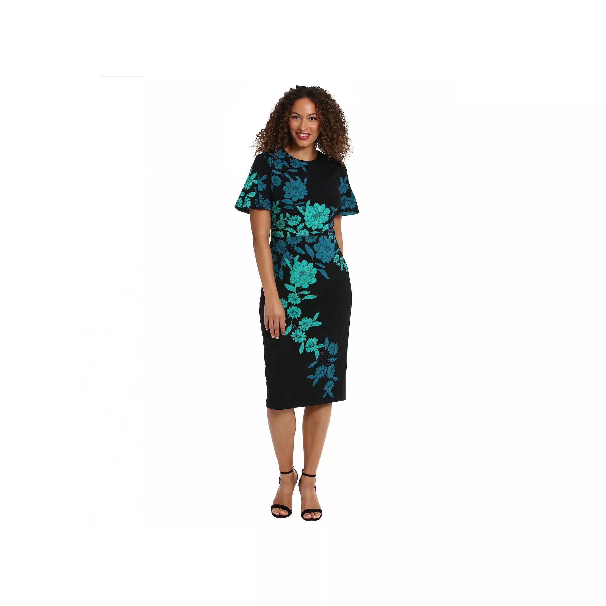 Womens London Times Pleated Flutter Sleeve Sheath Dress Product Image