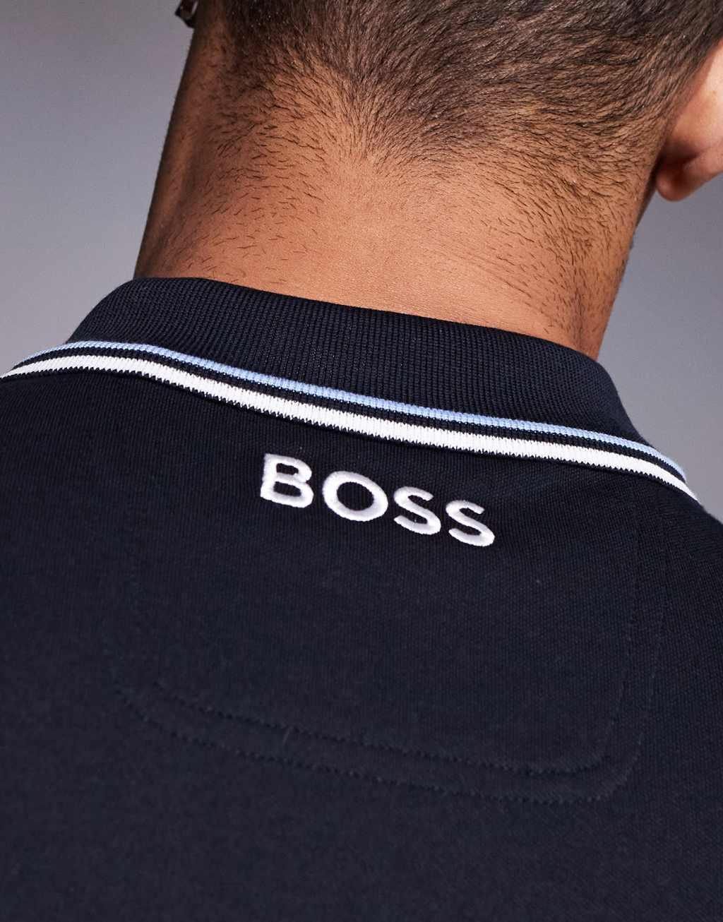BOSS Green Paddy Pro tipped pique polo regular fit in navy Product Image