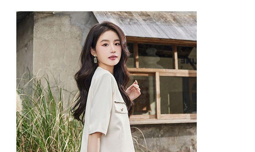 Short-Sleeve Single-Breasted Blazer / High Waist Plain Shorts Product Image