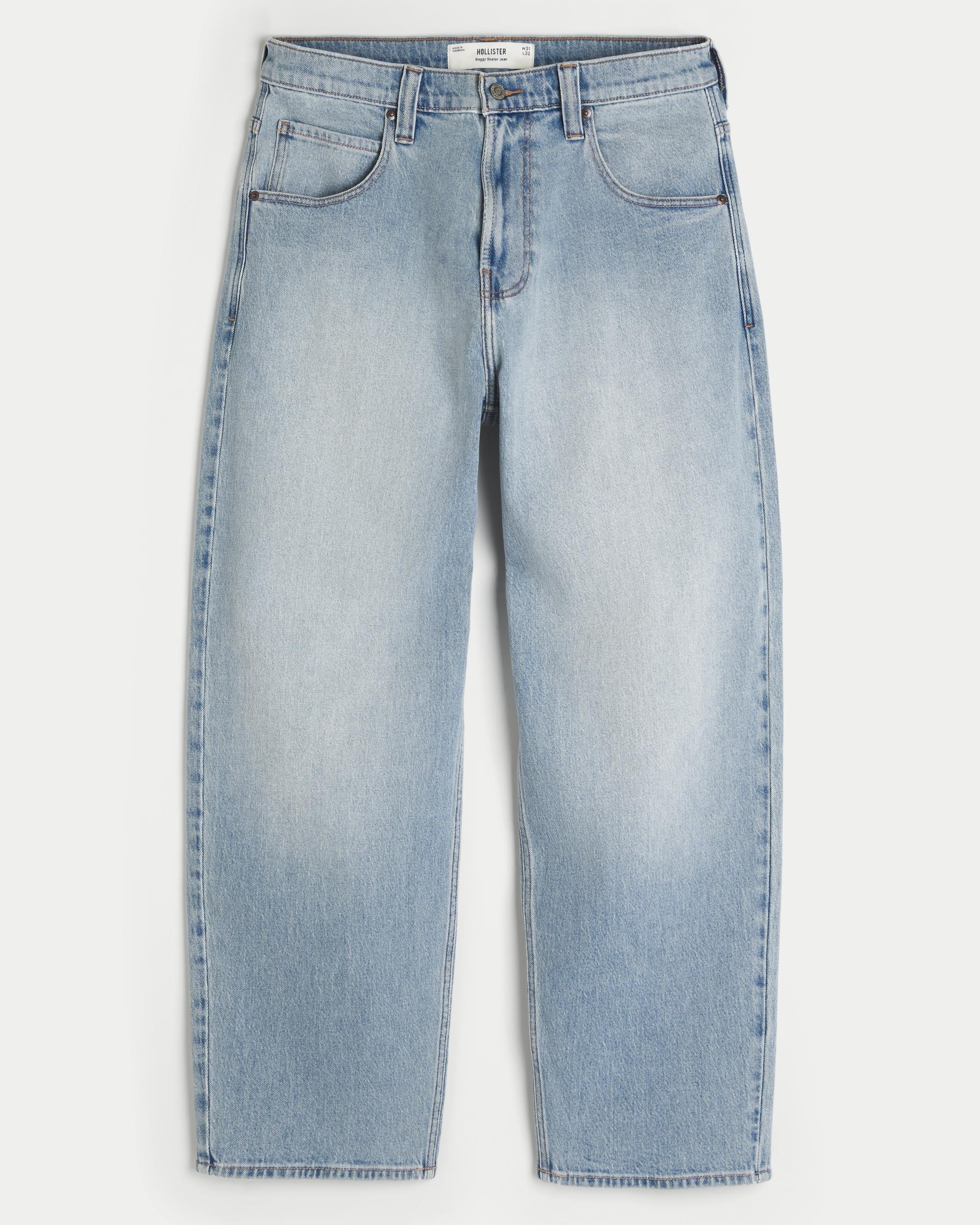 Embroidered Light Wash Skater Baggy Jeans Product Image