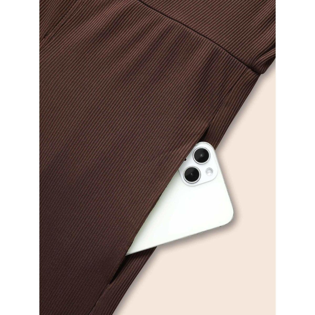 Plus Size Browncoffeecolor Rib Knit Plicated Detail Jumpsuit Women Elegant Sleeveless Square Neck Everyday Loose Jumpsuits BloomChic 28/5X Product Image