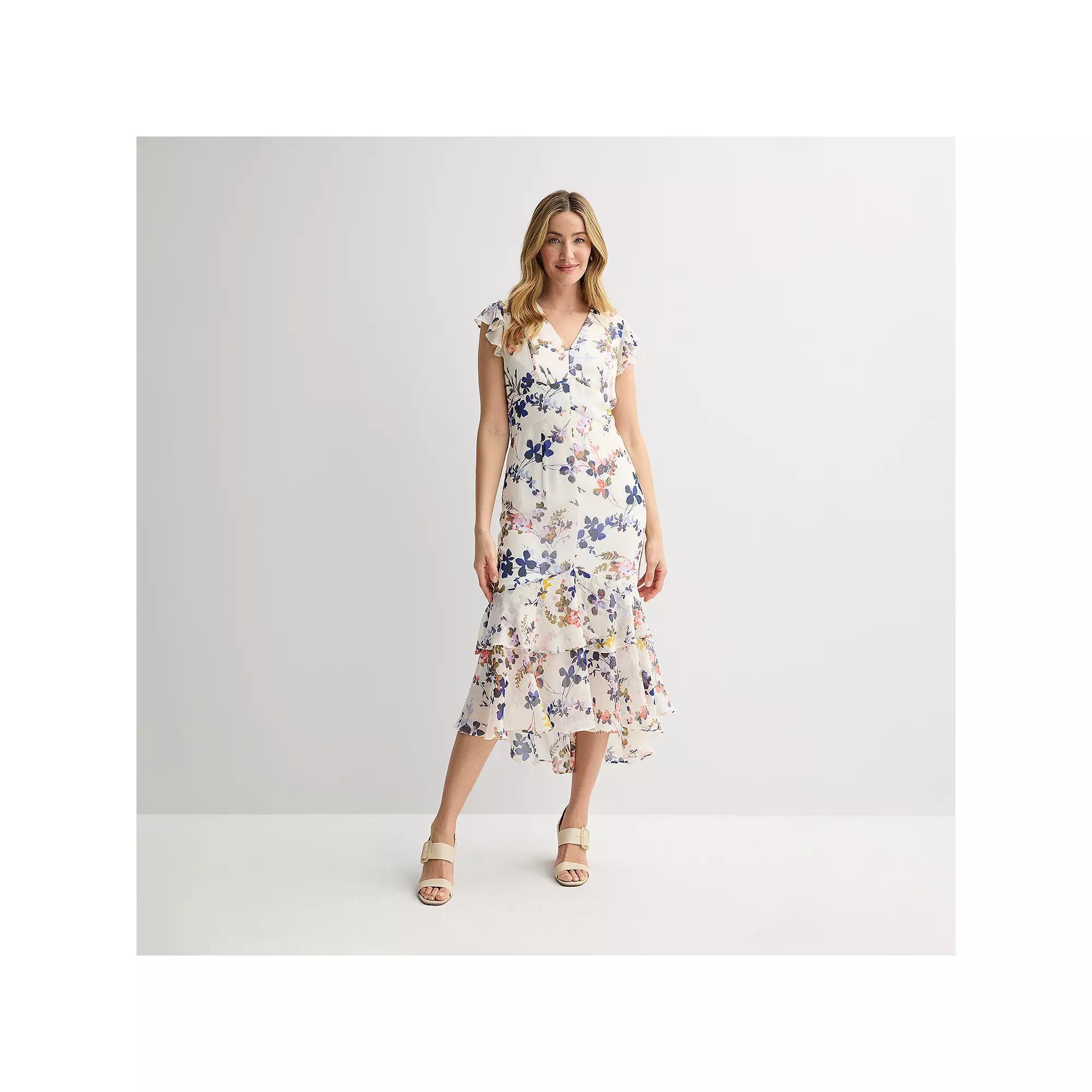 Women's Harper Rose Flutter Sleeve Tiered Midi Dress, Size: 8, White Print Product Image