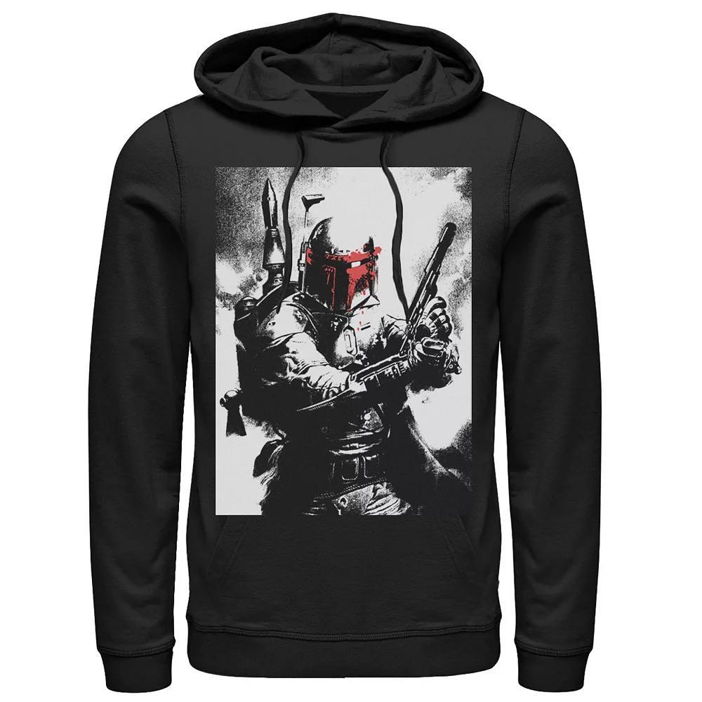 Men's Star Wars Boba Fett Faded Action Portrait Poster Hoodie, Size: Medium, Black Product Image