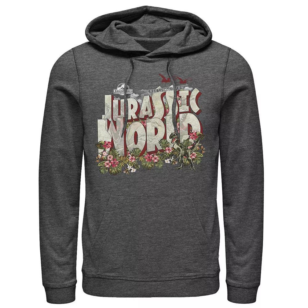 Men's Jurassic World Tropical Raptor Postcard Hoodie, Size: Large, Grey Heather Product Image