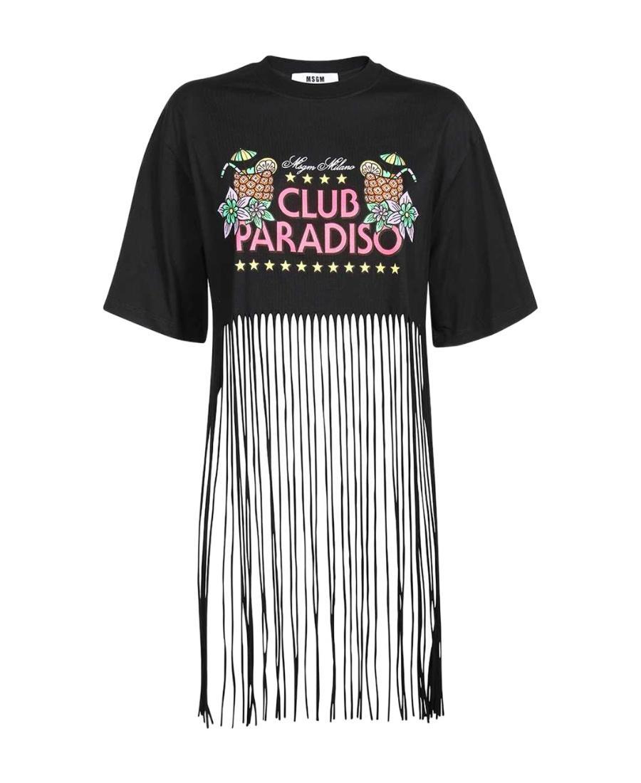 MSGM Graphic-printed Frayed Crewneck T-shirt In Black Product Image