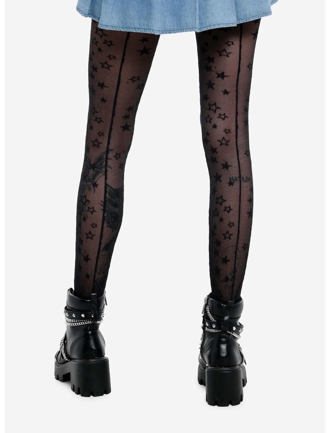 Black Star Back Seam Tights Product Image