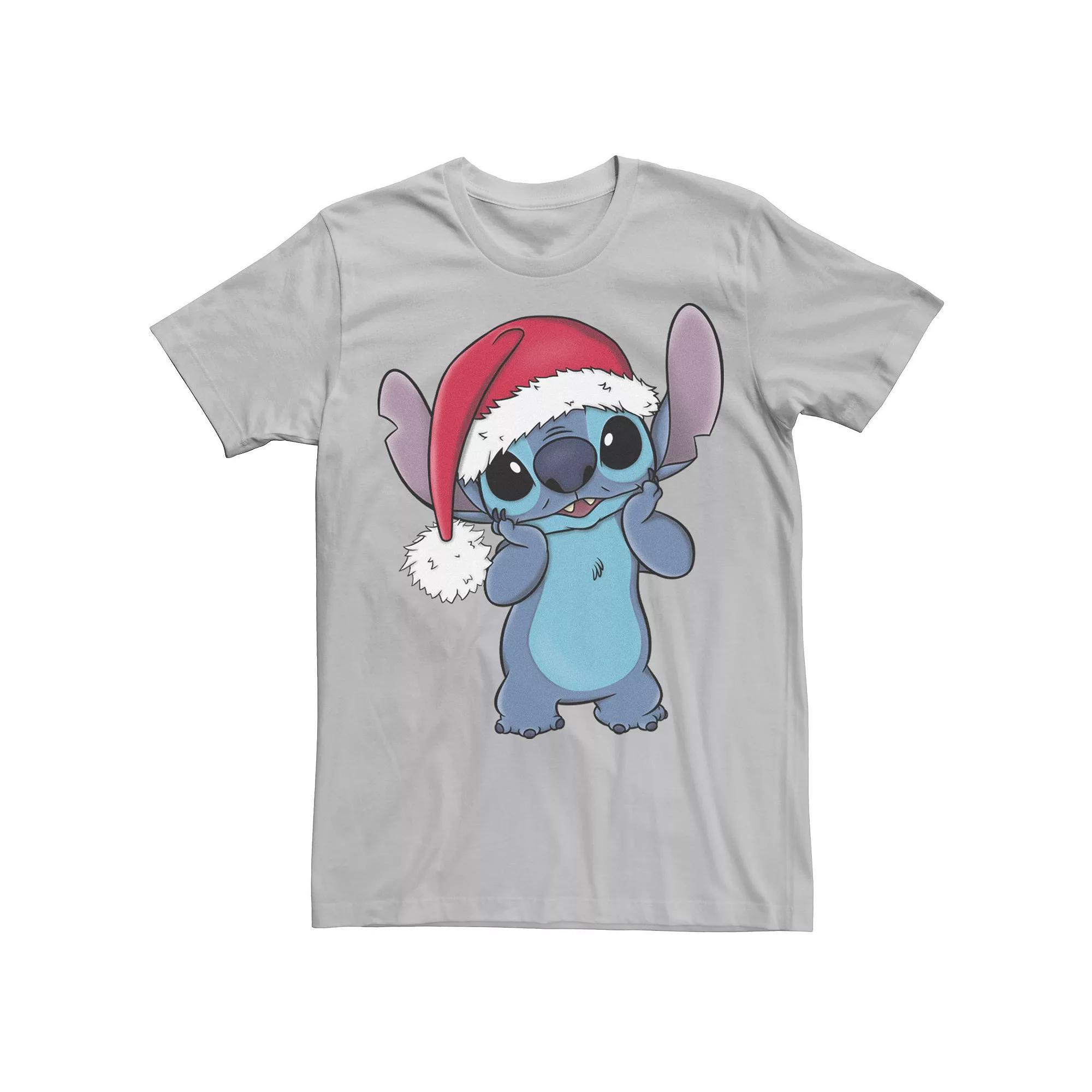 Disney's Lilo & Stitch Christmas Santa Hat Stitch Portrait Men's Tee, Size: Small, Silver Product Image