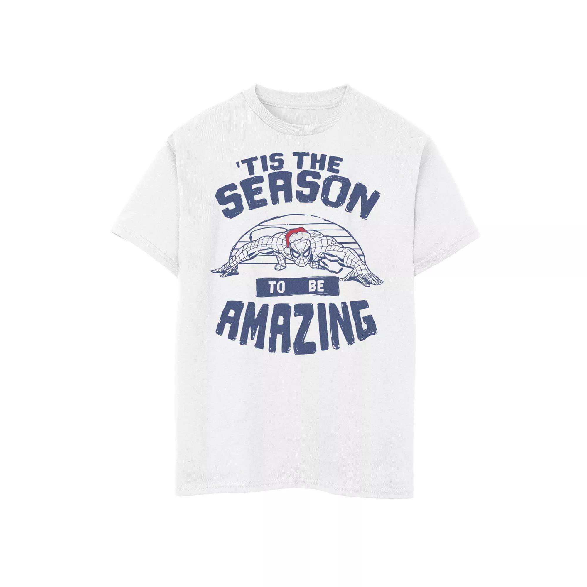 Boys 8-20 Marvel Spider-Man 'Tis The Season To Be Amazing Christmas Graphic Tee, Boy's, Size: Medium, White Product Image