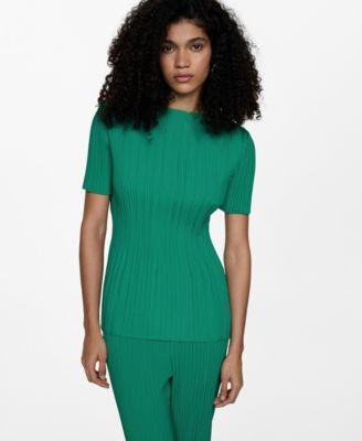 Mango Womens Short-Sleeved Pleated T-Shirt Product Image