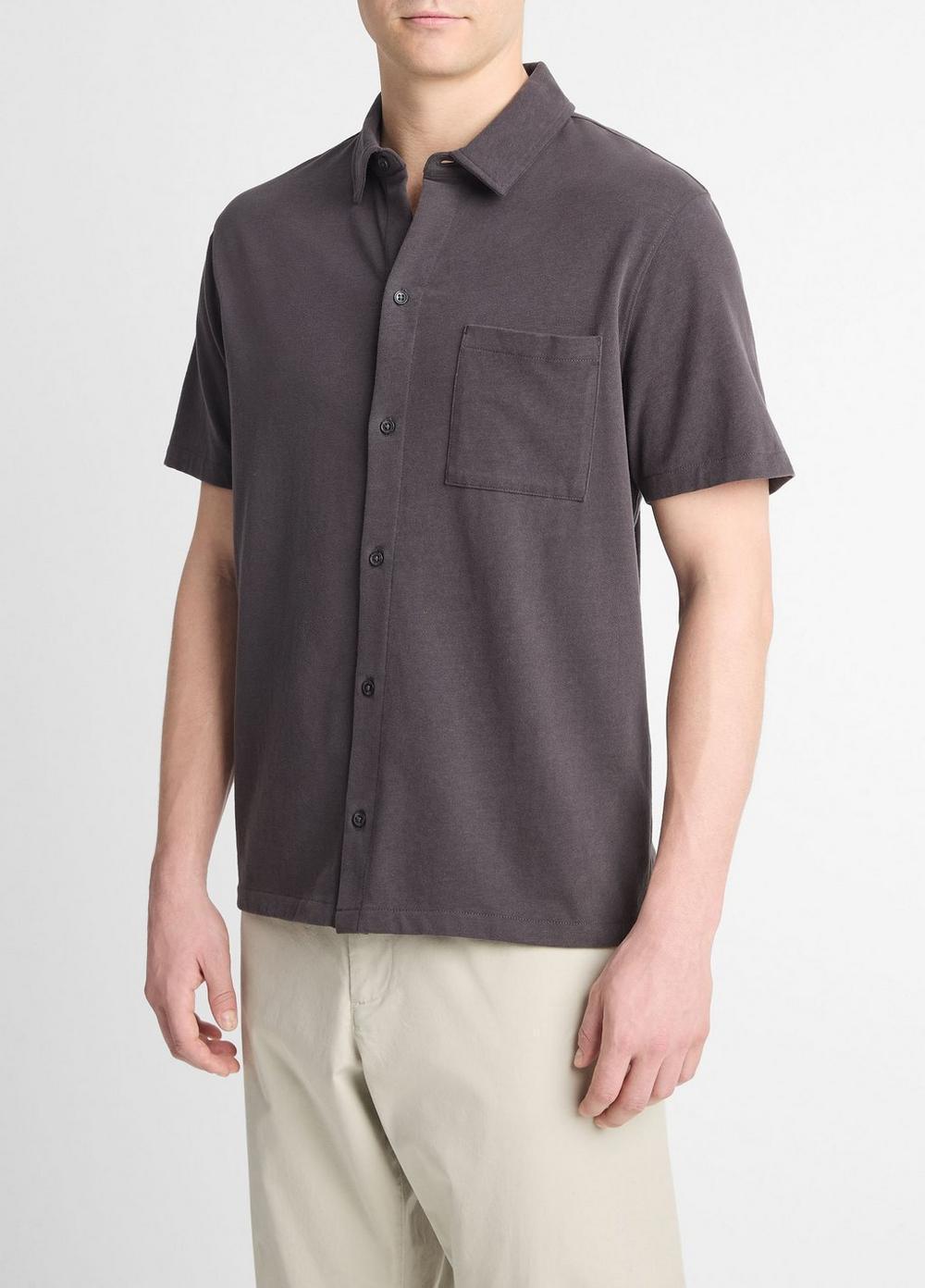 Mens Sueded Cotton Jersey Button-Front Shirt, Soft Black, Size XS Vince Product Image