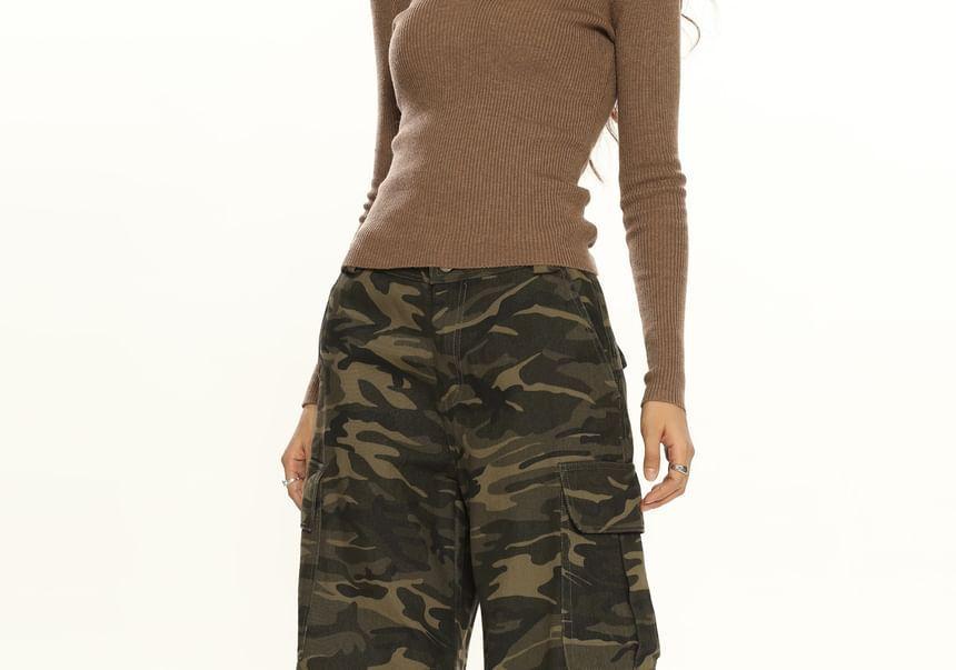 High Rise Camouflage Wide Leg Pants Product Image