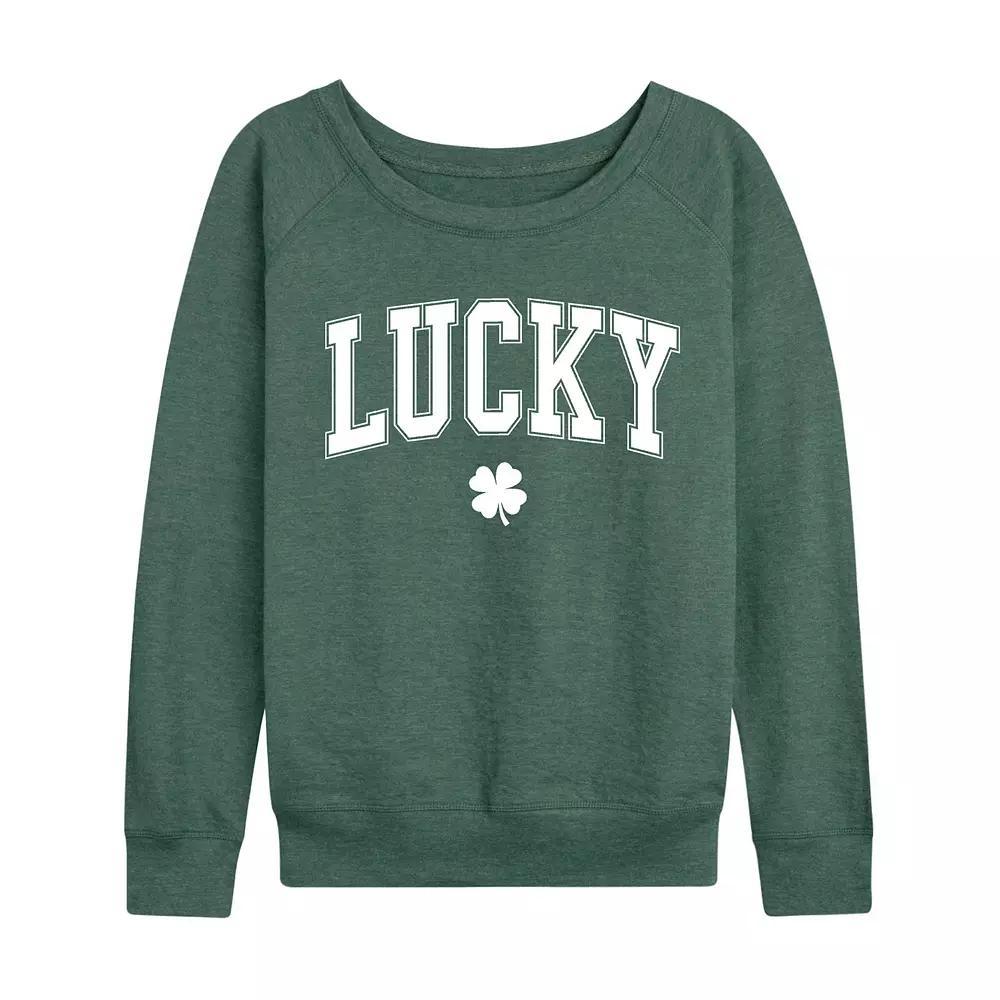 Womens Collegiate Lucky French Terry Long Sleeve Tee Grey Green Product Image