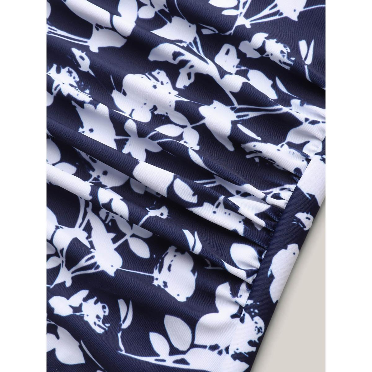 Plus Size Contrast Print Surplice One-Piece Swimsuit Women's Swimwear Indigo Beach Gathered Curve Bathing Suits High stretch One Pieces BloomChic 14-16/1X Product Image