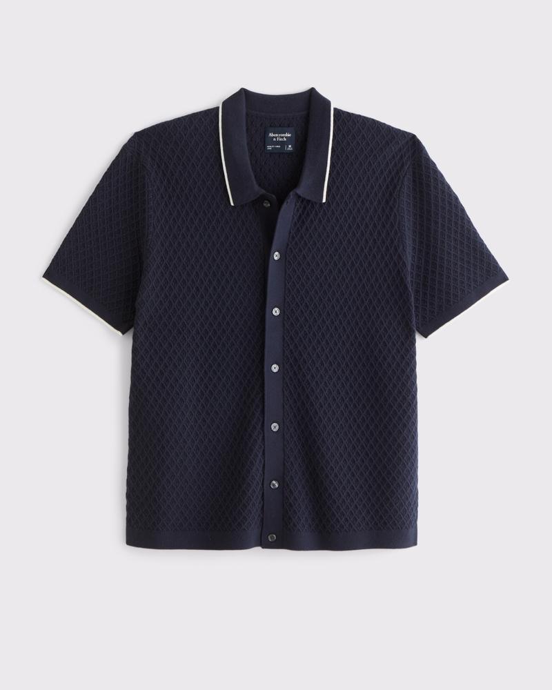Diamond Stitch Button-Through Sweater Polo Product Image