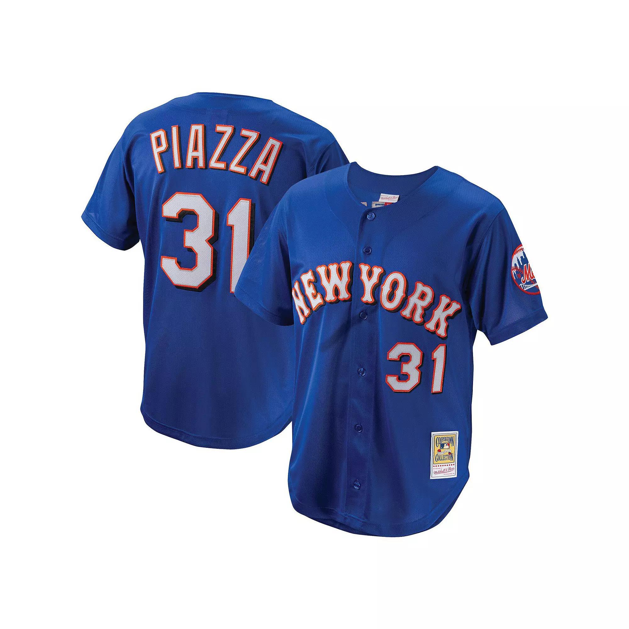 Men's Mitchell & Ness Mike Piazza Royal New York Mets Cooperstown Collection Mesh Batting Practice Button-Up Jersey, Size: Medium, Blue Product Image