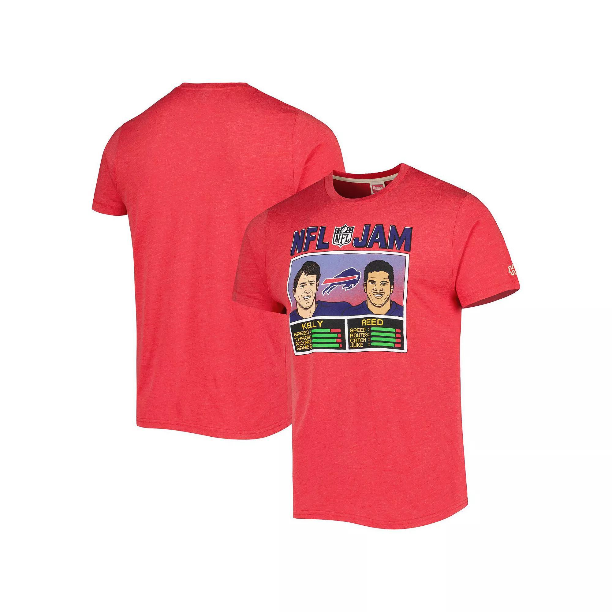 Mens Homage Andre Reed & Jim Kelly Heather Buffalo Bills NFL Jam Retired Tri-Blend T-Shirt Product Image