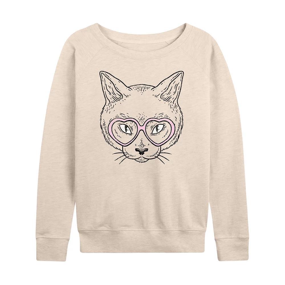 Womens Cat Heart Glasses French Terry Long Sleeve Tee Product Image