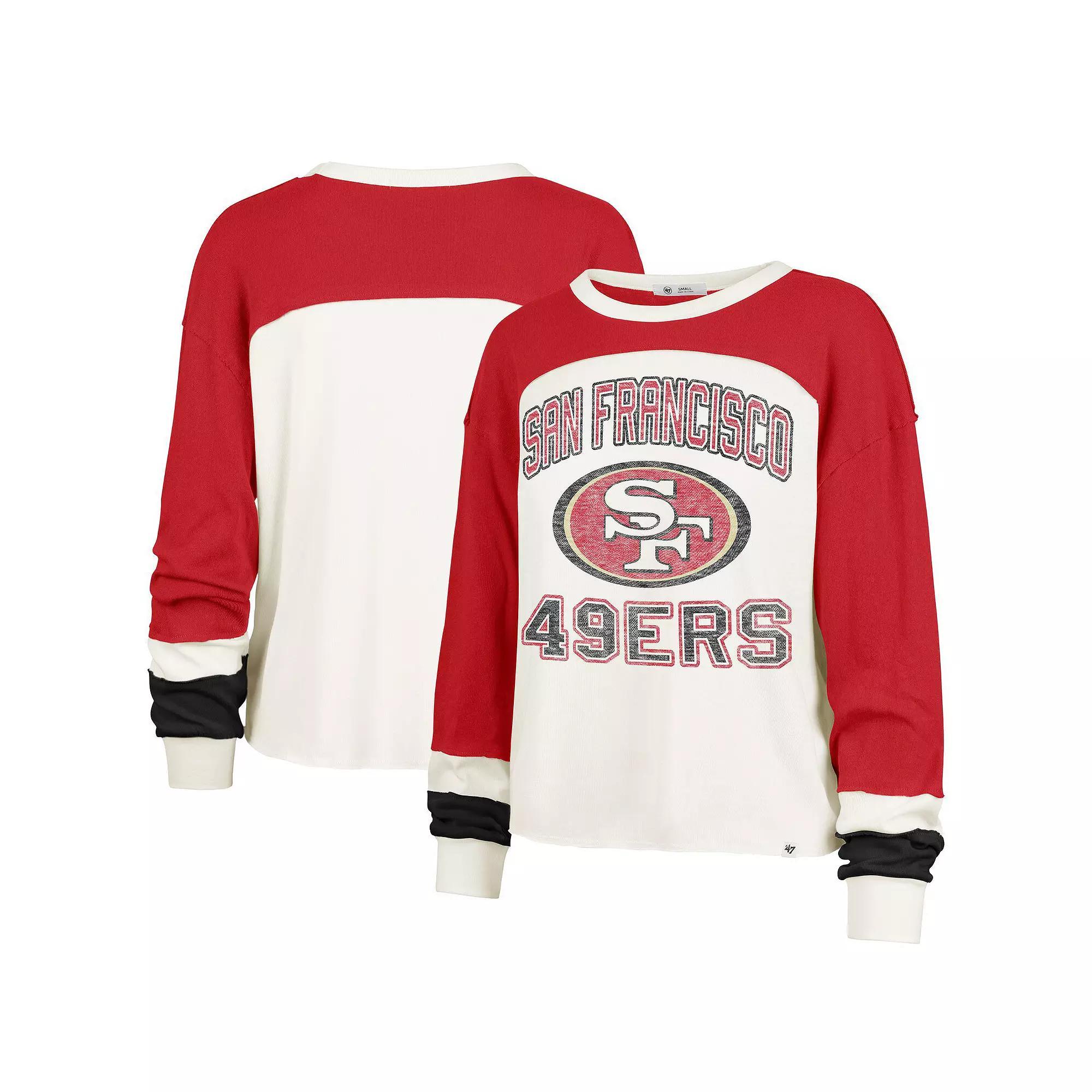 Women's Profile Cream/Scarlet San Francisco 49ers Double Header Curve Toni Long Sleeve T-Shirt, Size: 3XL, Beige Product Image