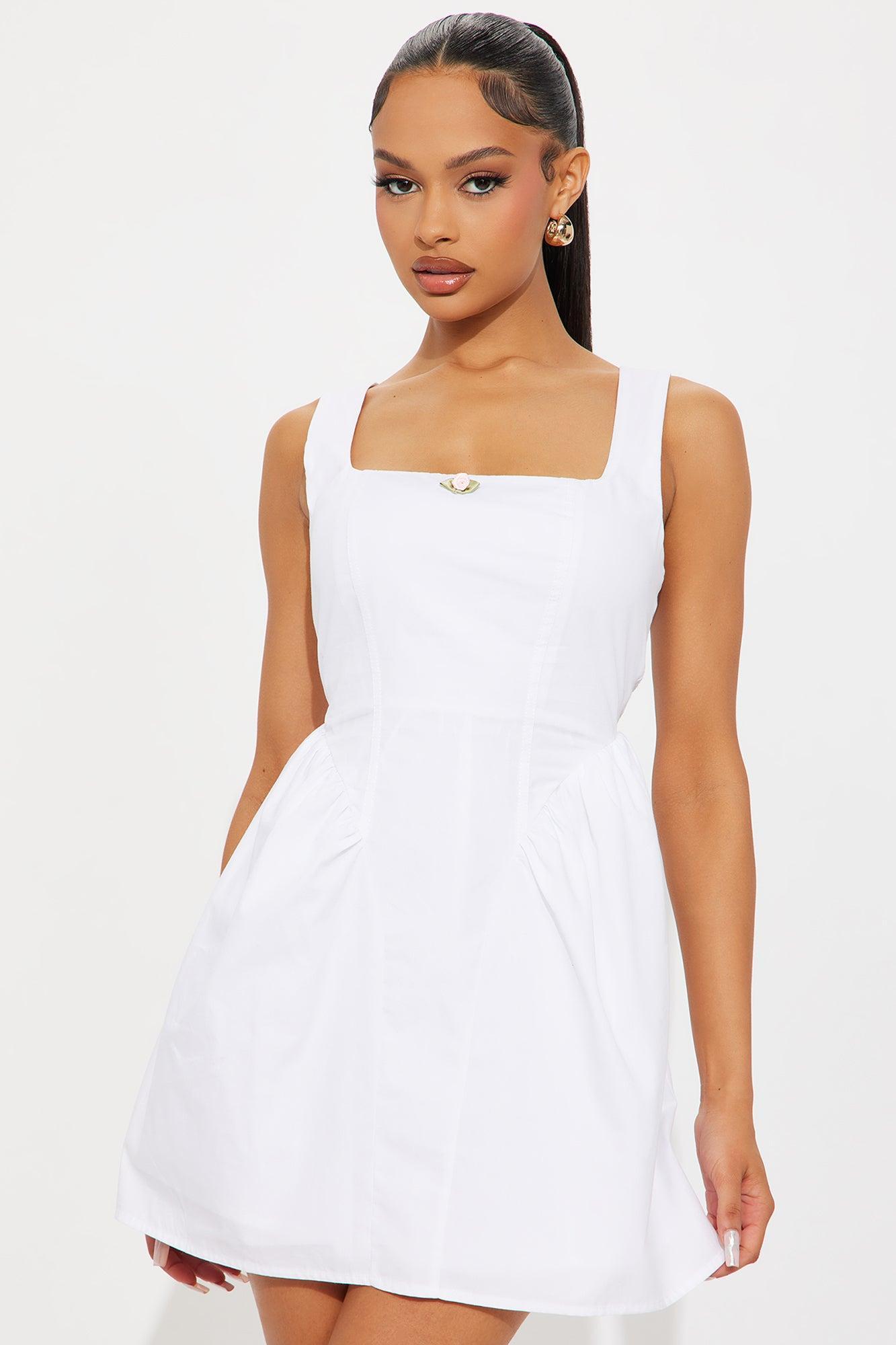 Charlene Stretch Poplin Mini Dress - Off White Product Image