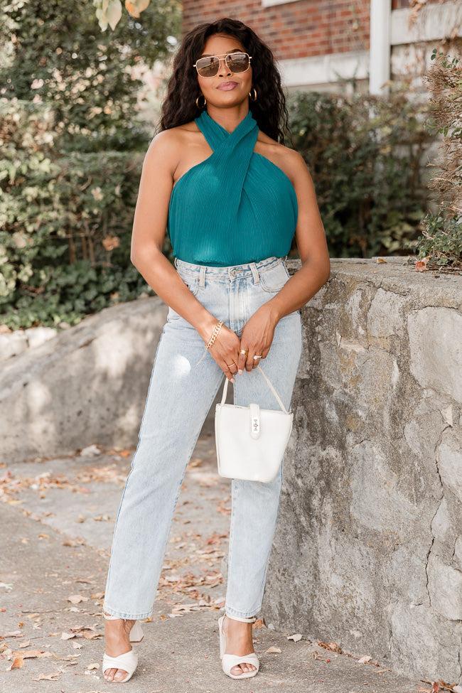 Everything You Needed Teal Pleated Cross Front Tank FINAL SALE Product Image