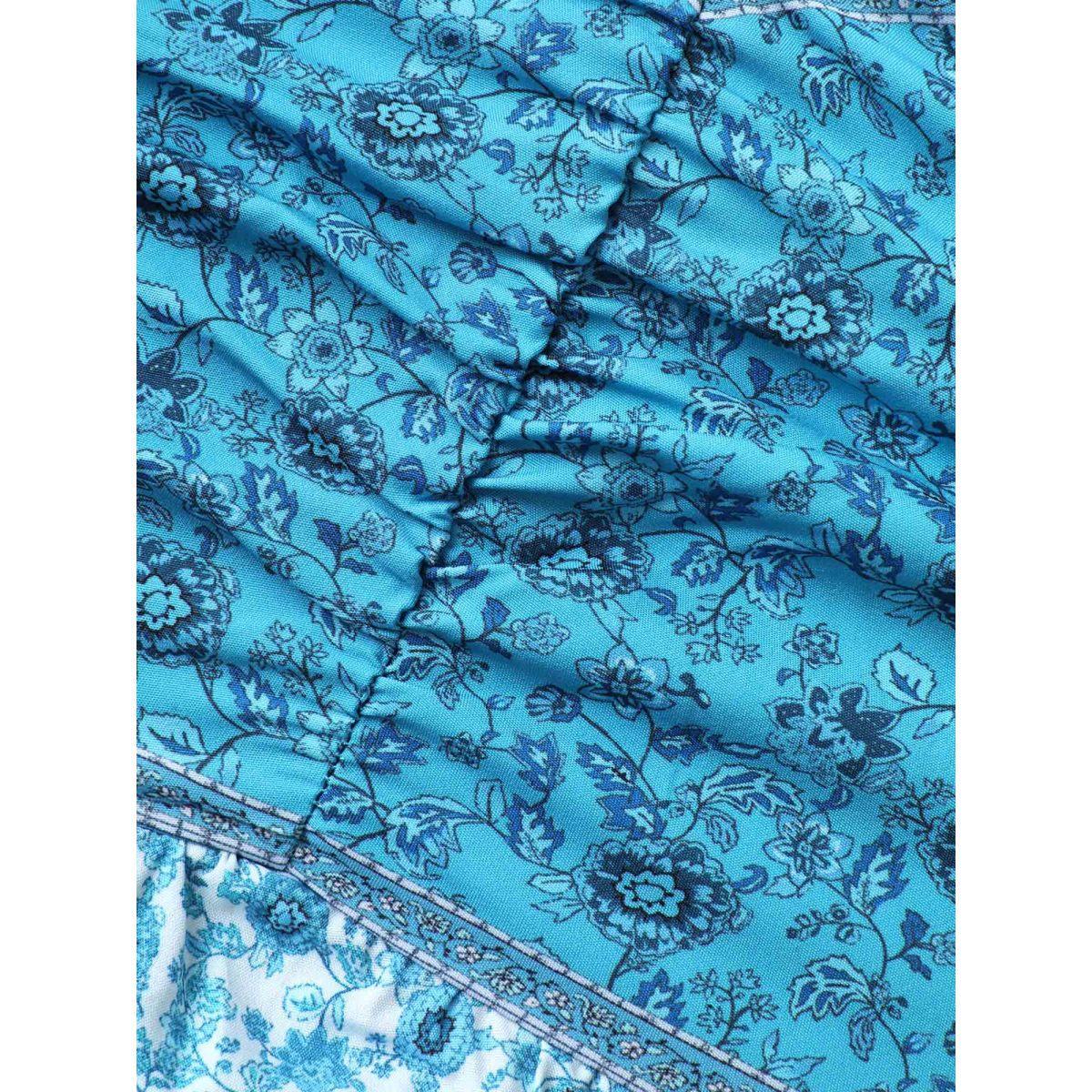 Plus Size Tropical Blues Cinched Cami Midi Dress Cerulean Women Resort Gathered Heart neckline Sleeveless Curvy BloomChic 30/6X Product Image