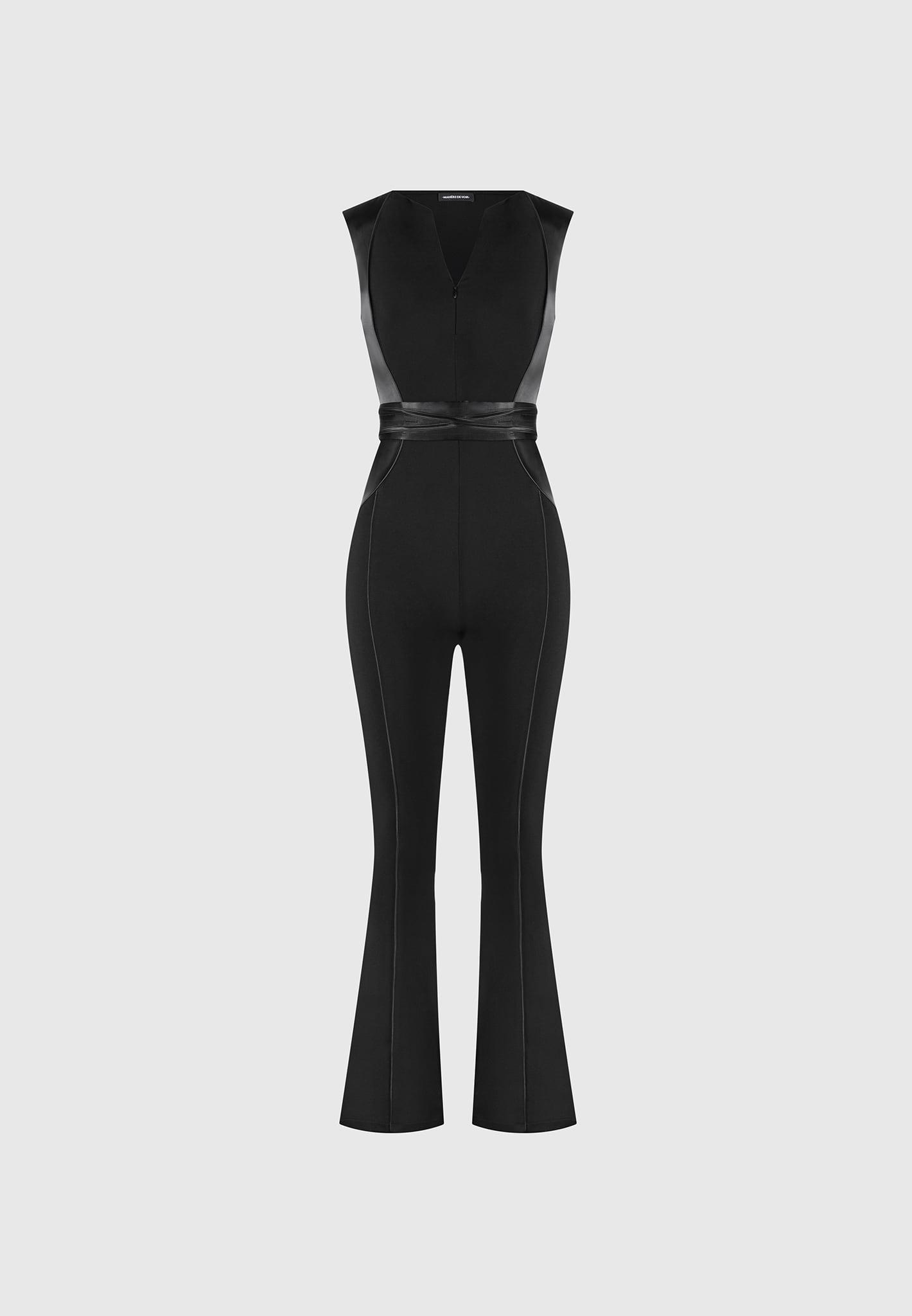Satin Contour Flared Jumpsuit - Black Female Product Image