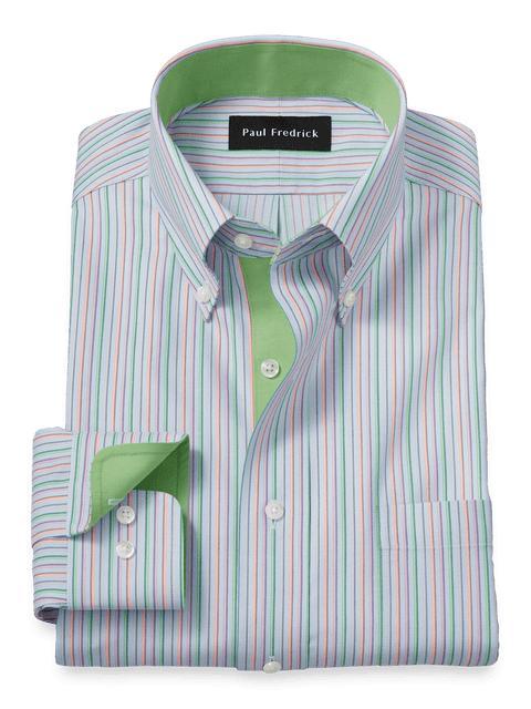 Comfort Stretch Non-Iron Stripe Dress Shirt With Contrast Trim - Multi Product Image