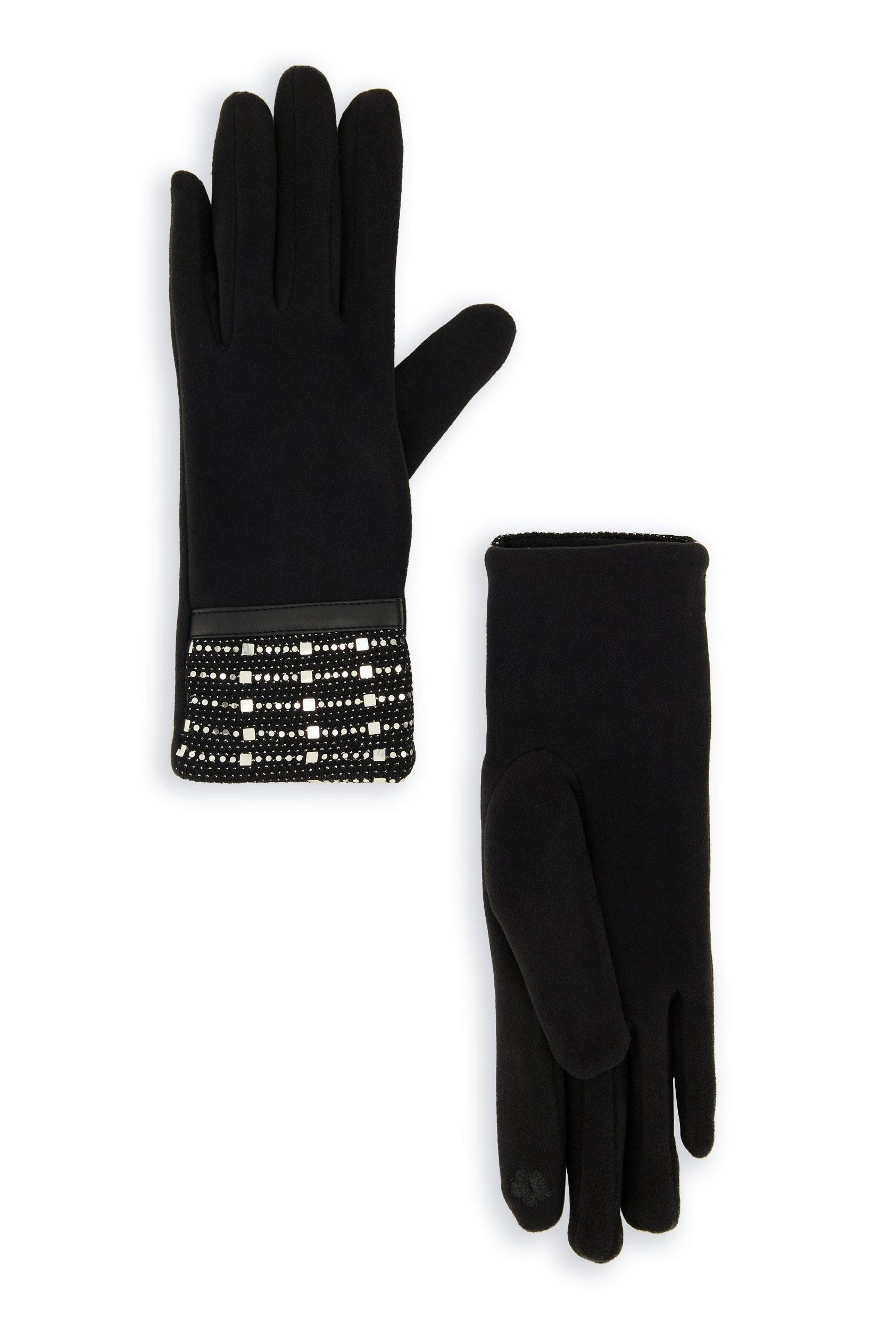 Foiled Cuff Faux Suede Gloves Female Product Image