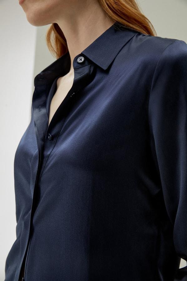 Basic Concealed Placket Silk Shirt Product Image
