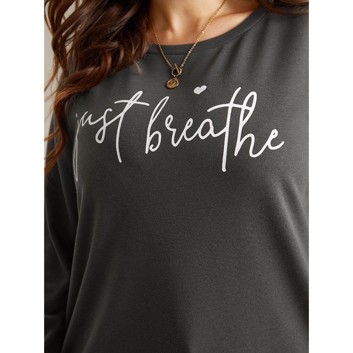 Plus Size Slogan Print Round Neck Knit Sweatshirt Women DimGray Casual Printed Dailywear Sweatshirts BloomChic 12/L Product Image