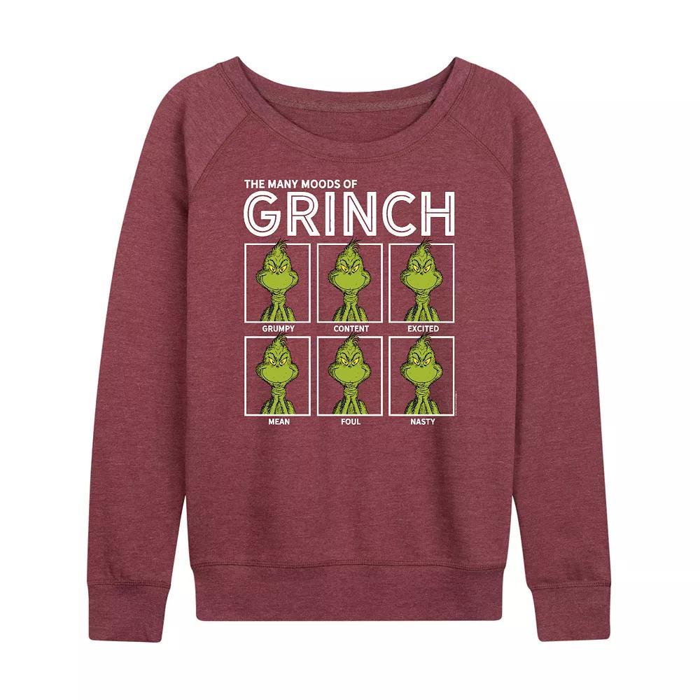Womens Dr. Seuss The Grinch Many Moods French Terry Long Sleeve Tee, Girls Grey Indigo Product Image