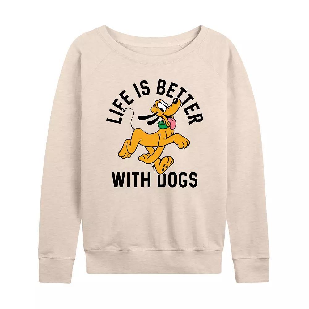 Disney's Pluto Women's Life Is Better With Dogs French Terry Long Sleeve Tee, Girl's, Size: Medium, Beige Product Image
