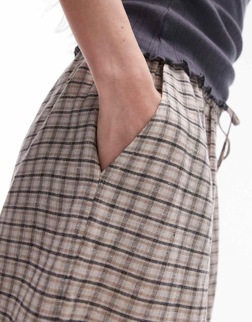 Topshop beach board shorts in beige plaid Product Image