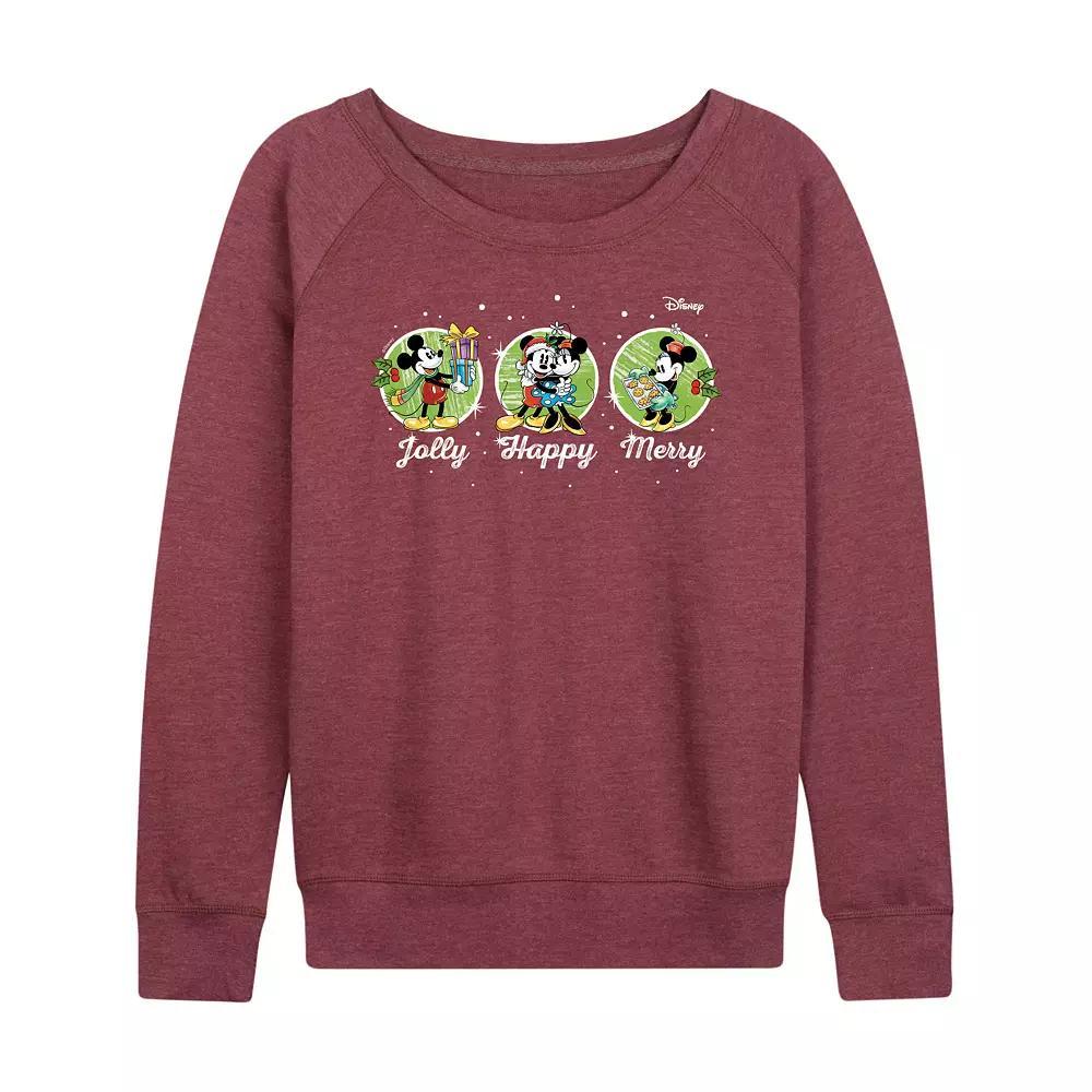 Disney's Mickey and Minnie Mouse Women's Jolly French Terry Long Sleeve Tee, Size: Small, Grey Dark Red Product Image