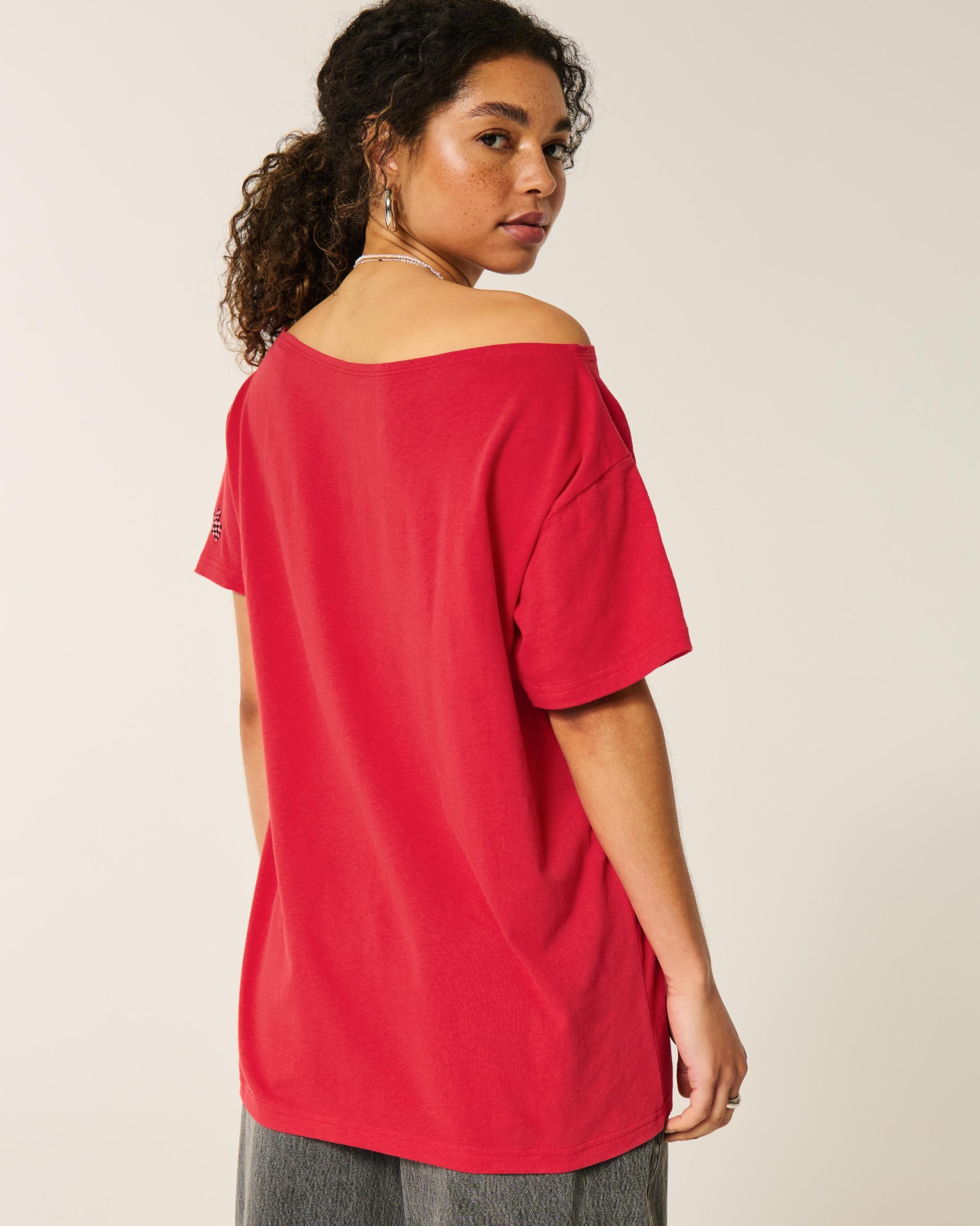 Oversized Off-the-Shoulder New York Raceway Graphic Tee Product Image
