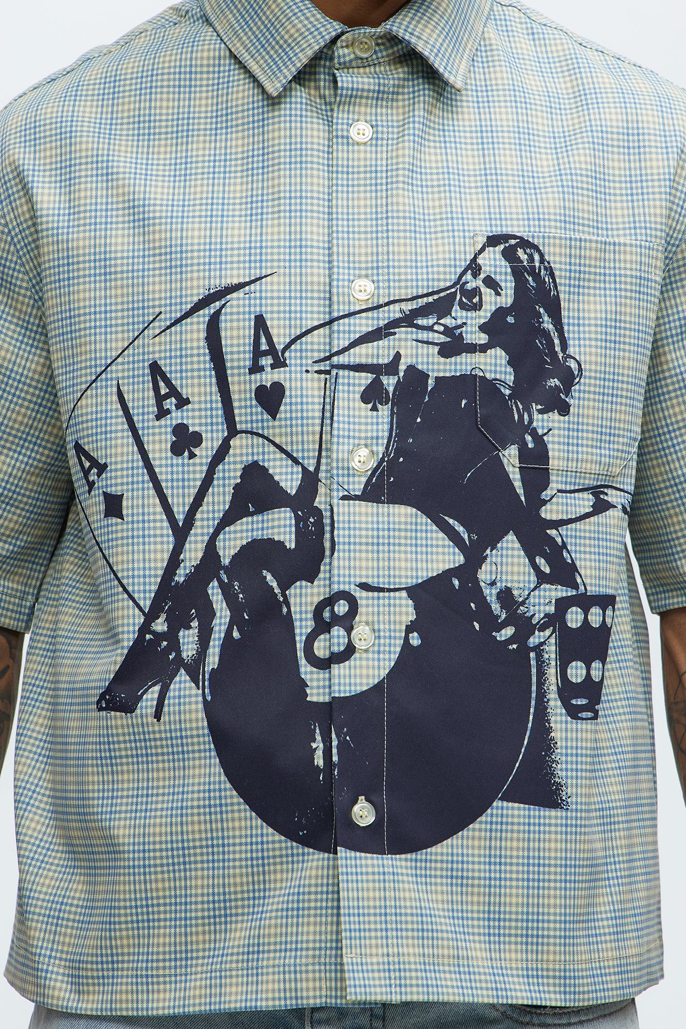 Cropped Pin Up Graphic Button Up Shirt - Green/combo Product Image