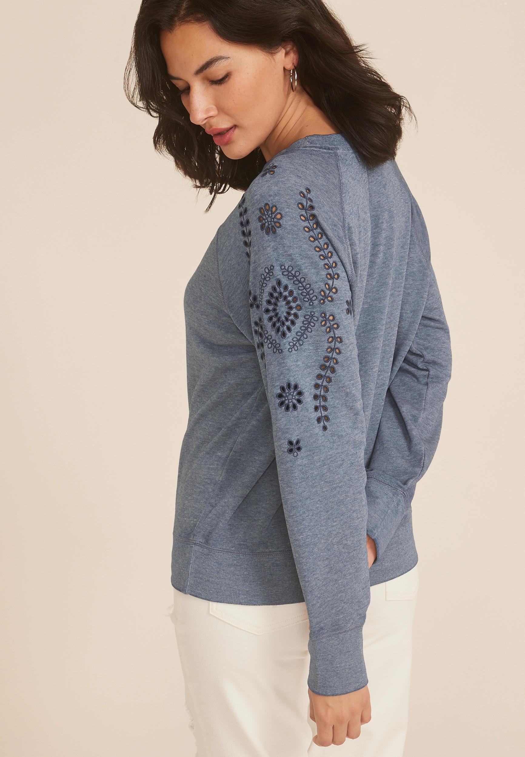 Burn Wash Eyelet Sleeve Sweatshirt Product Image