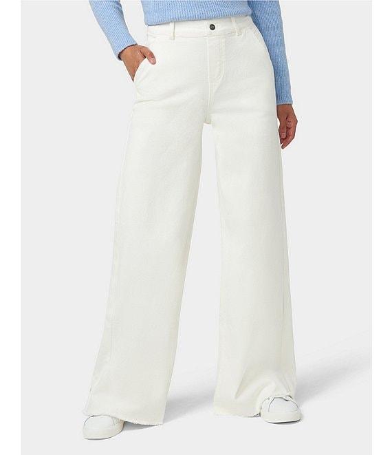 HUE Frayed Edge Wide Leg Denim Pants Product Image