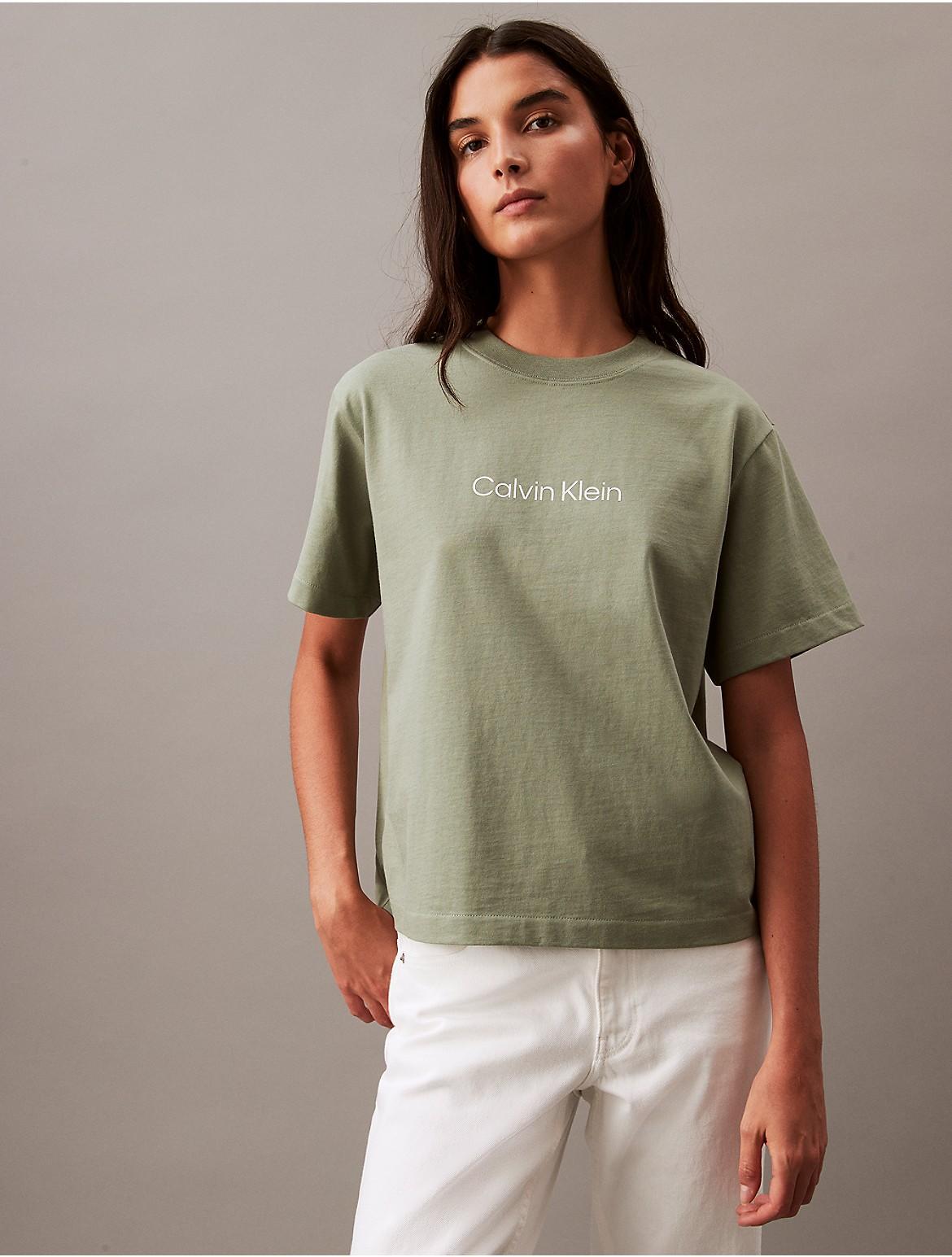 Calvin Klein Women's Standard Logo Boxy Fit Crewneck T-Shirt - White - L Product Image